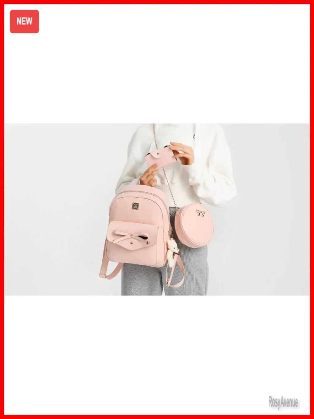 Faux Leather Bowknot Mini Backpack Purse Set with Shoulder Bag and Card Wallet